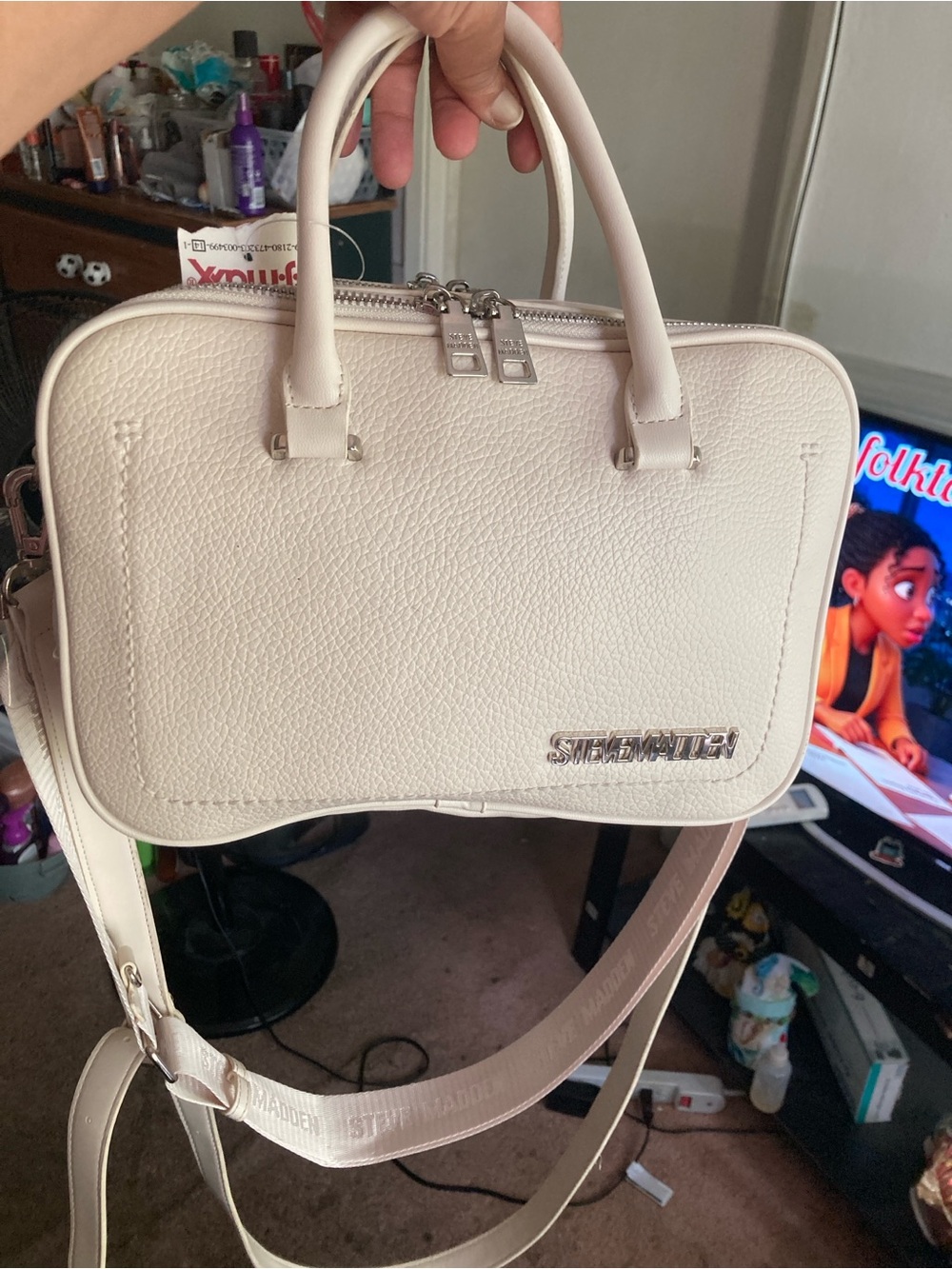 Steve Madden Cream Pebbled Top-Handle Crossbody (NWT)